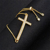 Best Seller -Crucifix Jesus Christian Horizontal Sideways Cross Bracelets - Gold adjustable Religious Bracelet - The Jewellery Supermarket