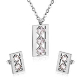 NEW DESIGN Geometry Stainless Steel CZ Crystal Pendant Necklace Earrings Fashion Jewellery Set - The Jewellery Supermarket