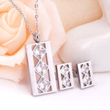 NEW DESIGN Geometry Stainless Steel CZ Crystal Pendant Necklace Earrings Fashion Jewellery Set - The Jewellery Supermarket