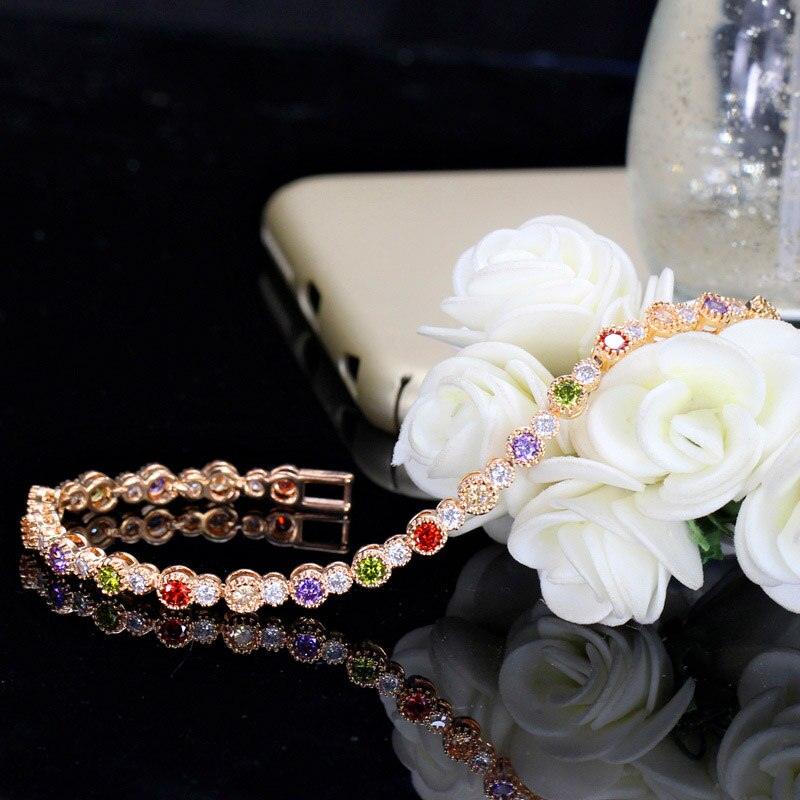 TERRIFIC Multicolor Paved Connected Round AAA+ Cubic Zirconia Simulated Diamonds Rose Gold Colour Tennis Bracelets - The Jewellery Supermarket