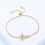 New Cubic Zirconia Crystals Sideways Jesus Cross Adjustable Gold Plated Bracelet with Cross Religious Jewellery - The Jewellery Supermarket