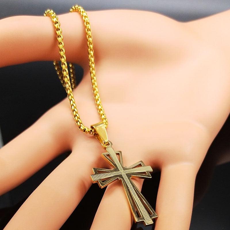 Marvellous Gold Color Chain Christian Cross Stainless Steel Necklace - Religious Jewellery - The Jewellery Supermarket
