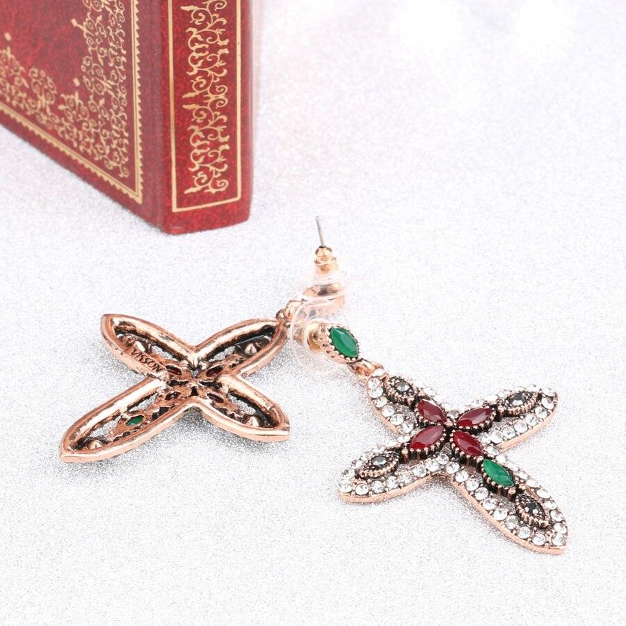 Luxury Ancient Gold Color Cross Pendant Crystal Religious Earrings Earrings - Vintage Christian Jewellery - The Jewellery Supermarket