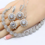 2022 Arrival White AAA Zirconia Diamonds Silver Color Jewelry Set