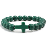Trendy Jesus Cross Charm Various 8mm Beads Beaded Bracelets Bangles for Women - Religious Jewellery - The Jewellery Supermarket