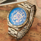 NEW - Mens Gold Mechanical Skeleton Steampunk Genuine Leather Watch - The Jewellery Supermarket