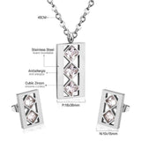 NEW DESIGN Geometry Stainless Steel CZ Crystal Pendant Necklace Earrings Fashion Jewellery Set - The Jewellery Supermarket