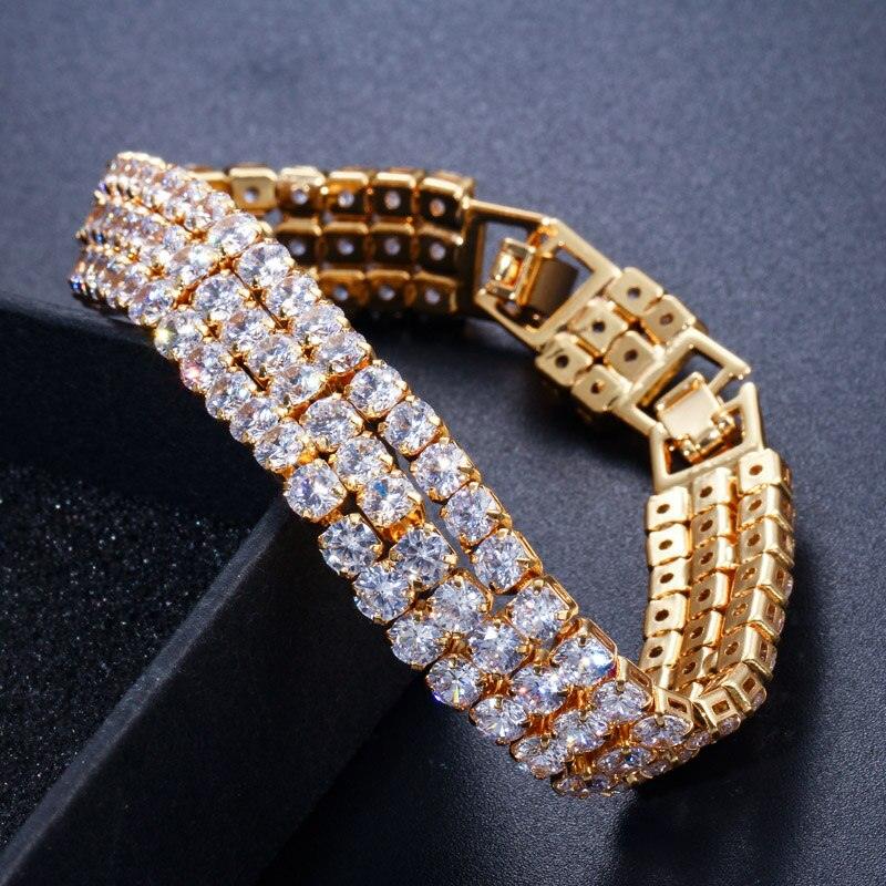 NEW Quality 3 Row Yellow Gold Colour AAA+ Cubic Zirconia Diamonds Luxury Tennis Bracelet - The Jewellery Supermarket