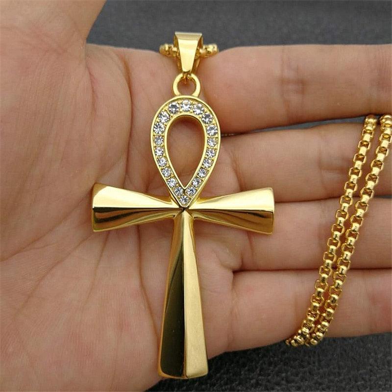 NEW Key of Life Stainless Steel Egyptian Ankh Cross Pendant Necklace For Women And Men - The Jewellery Supermarket
