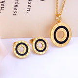 New Design Stainless Steel Round Shape Roman Pendant Necklace Earrings - Ideal Jewellery Sets - The Jewellery Supermarket