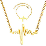 New Design Gold Colour Heart Beat Pendant Necklace Earrings Stainless Steel Chains Jewellery Sets - The Jewellery Supermarket