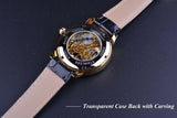 Luxury Men Gold Hollow Engraving Black Leather Skeleton Mechanical Watches - The Jewellery Supermarket
