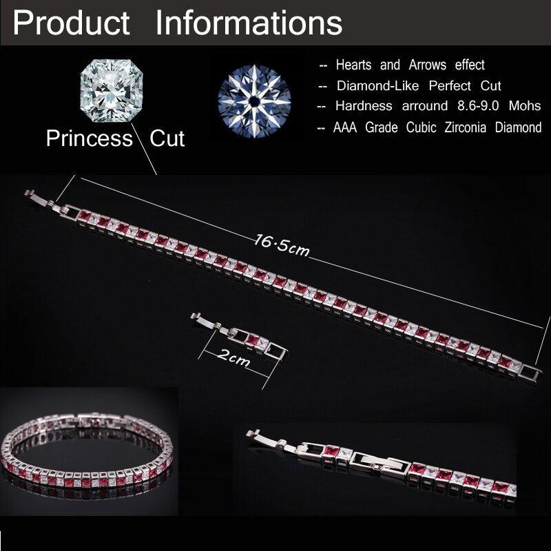 Top Brand Square AAA+ Cubic Zirconia Simulated Diamonds White Gold Color Princess Cut Tennis Bracelets - The Jewellery Supermarket