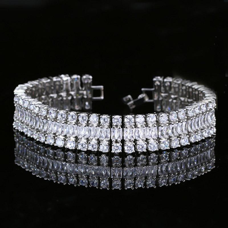 NEW High Quality Silver Color Round And Square AAA+ Cubic Zirconia Diamonds Big Tennis Bracelets - The Jewellery Supermarket
