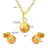 New Design Stainless Steel Scrub Gold Colour Round Ball Pendant Necklace Earring Sets - The Jewellery Supermarket