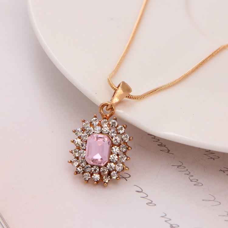 Fashion Gem Jewelry Sets CZ Crystals Chain Pendant Necklace/ Earrings Women Wedding Jewellery Sets - The Jewellery Supermarket