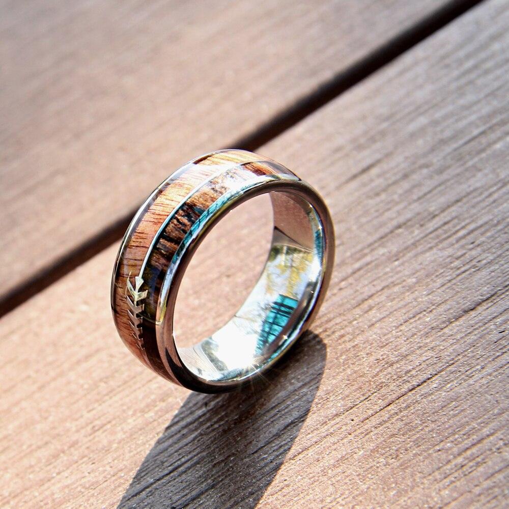 Silver Colour Wood and Arrow Design Dome Style High Quality Tungsten Ring For Wedding Engagement - The Jewellery Supermarket