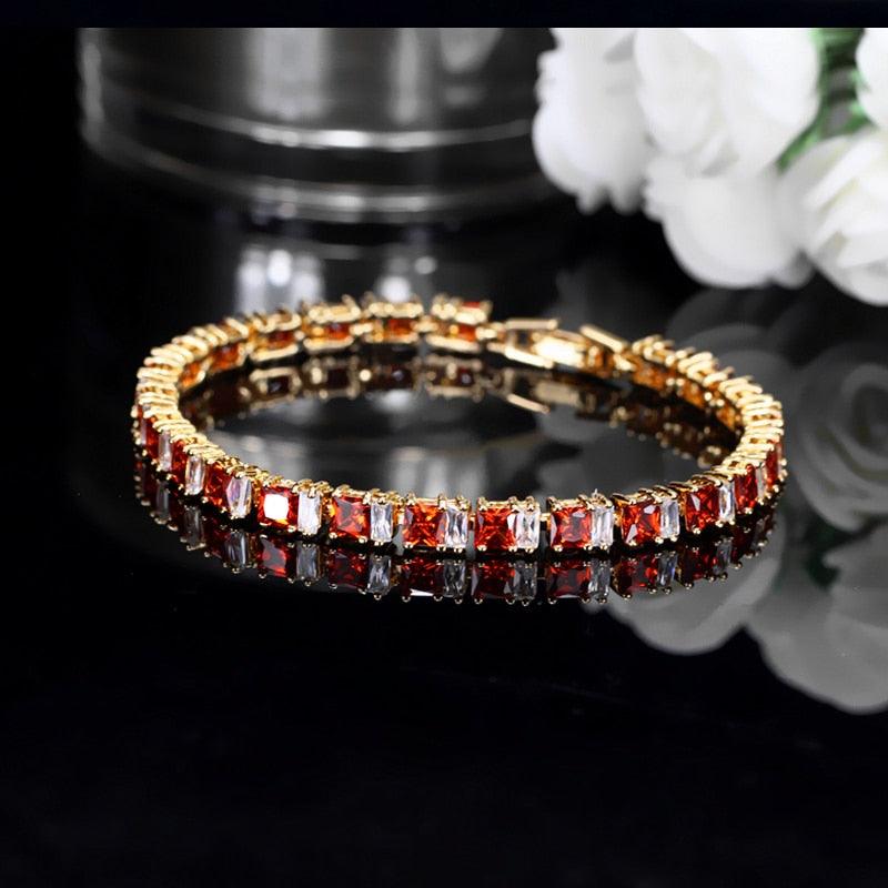 SUPERB Stylish Square Cut Sparkling AAA+ Cubic Zircon Simulated Diamonds Yellow Gold Color Tennis Bracelet - The Jewellery Supermarket