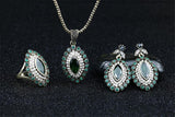 NEW Green Crystal Flower Statement Necklace Earring Ring Fashion Rhinestone Luxury Jewellery Set - The Jewellery Supermarket