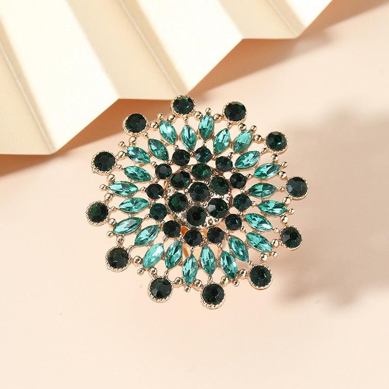 NEW VINTAGE RINGS Luxury French Creative Green Crystal Temperament Sunflower Ring - The Jewellery Supermarket