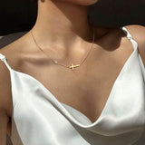 Delicate Petite Sideway Cross CZ Crystal Stainless Steel Thin Chain Link Necklace Pendants - Christian Jewellery - The Jewellery Supermarket