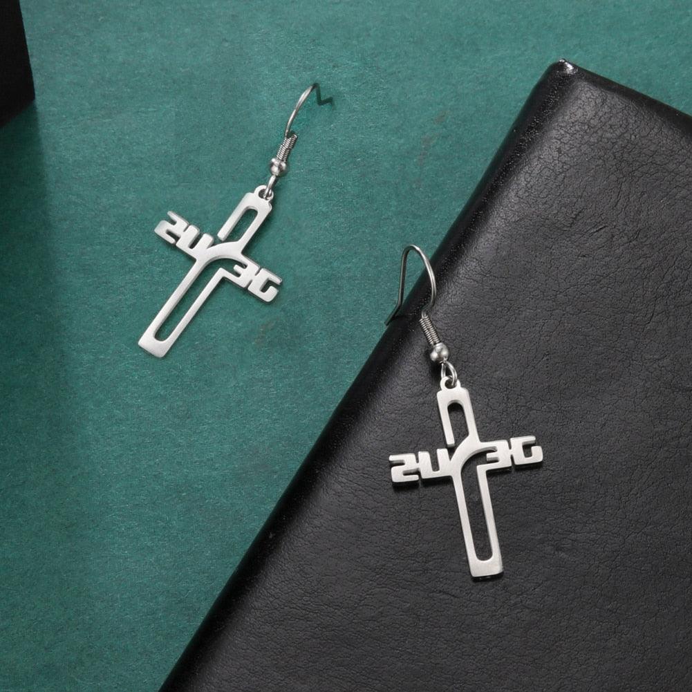 Stainless Steel Christian Jesus Cross Dangle Drop Earrings for Women - Religious Jewellery - The Jewellery Supermarket