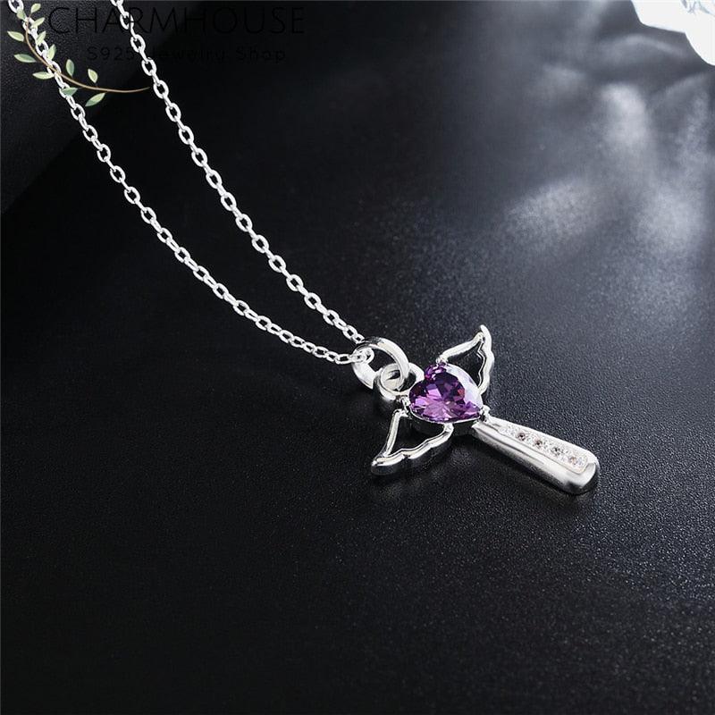 Superb Angel Wing Cross with AAA Zirconia Crystals 925 Sterling Silver Necklaces -  Religious Bridal Jewellery - The Jewellery Supermarket