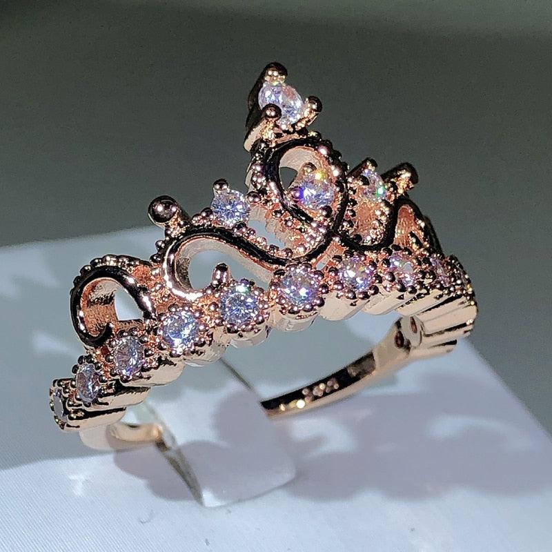 NEW Silver Birthstone Princess Jewelry Romantic Fashion AAAA Quality CZ Diamonds Crown Ring - The Jewellery Supermarket