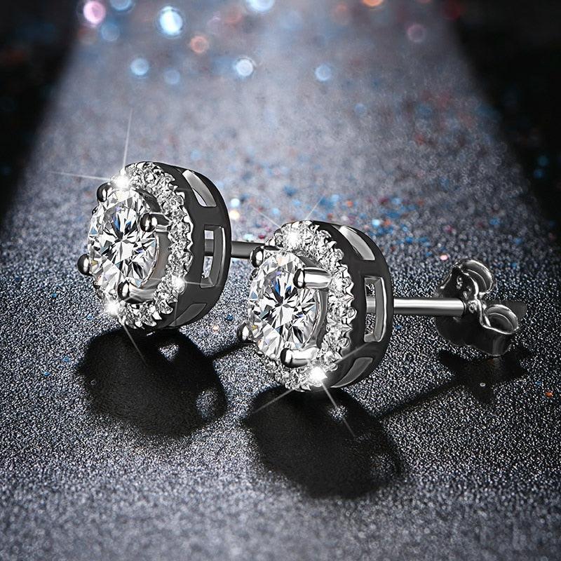 Brilliant Round Cut ♥︎ High Quality Moissanite Diamonds ♥︎ Rhodium Plated 925 Silver D Color Earrings - The Jewellery Supermarket