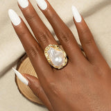 NEW VINTAGE RINGS Big Baroque Pearl Gold Colour Irregular Pearl Knuckle Open Rings For Women