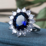 Elegant Fashionable Sunflower Design Oval Lab Sapphire Gemstone Ring