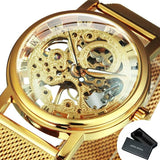 Top Brand Luxury Mechanical Transparent Golden Case Skeleton Watch for Men - The Jewellery Supermarket