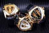 NEW - Luxury Men Golden SteampunkTriangle Skeleton Movement Mechanical Wrist Watch - The Jewellery Supermarket