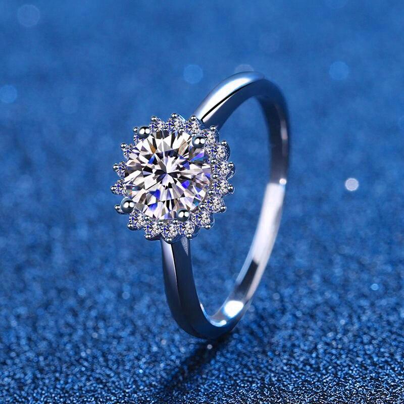 Flower Design Round Cut 14KGP High Quality Moissanite Diamonds Halo Rings - Fine Jewellery - The Jewellery Supermarket