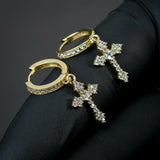 Stylish Christian Cross Drop Hoop Earrings Shiny AAA CZ Crystals High Quality Unisex Fashion Religious Jewellery