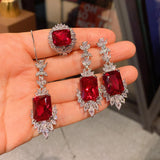 Great Gift Ideas - Sterling Silver Lab Ruby Gemstone Luxury Wedding Party Fine Jewelry Set