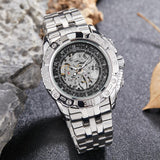 BEST GIFTS - Luxury Men Silver Gold Automatic Mechanical Skeleton Wristwatch Watch - The Jewellery Supermarket