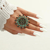 NEW VINTAGE RINGS Luxury French Creative Green Crystal Temperament Sunflower Ring