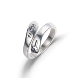 Cross Faith Letters 925 Sterling Silver Large Adjustable Religious Rings - Trendy Jewellery