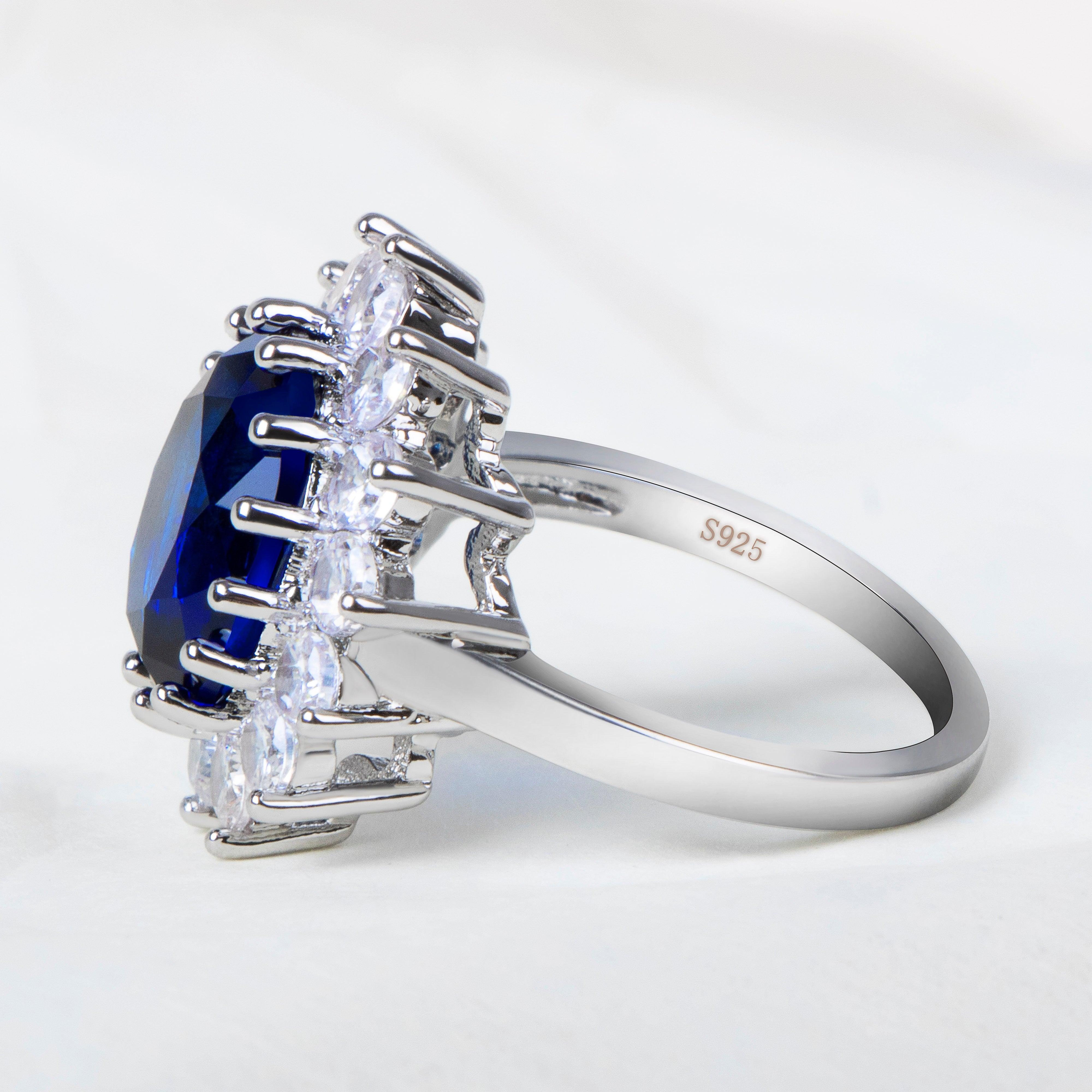 Elegant Fashionable Sunflower Design Oval Lab Sapphire Gemstone Ring - The Jewellery Supermarket