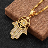 NEW ARRIVAL Jewish Star Of  David Hasma Hand Of Fatima Gold Color Pendant Necklaces for Men and Women