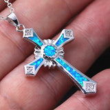 Fashion Necklace Charm White/Green/Blue Imitation Fire Opal Cross Unisex Pendants Necklaces - 
 Religious Jewellery - The Jewellery Supermarket