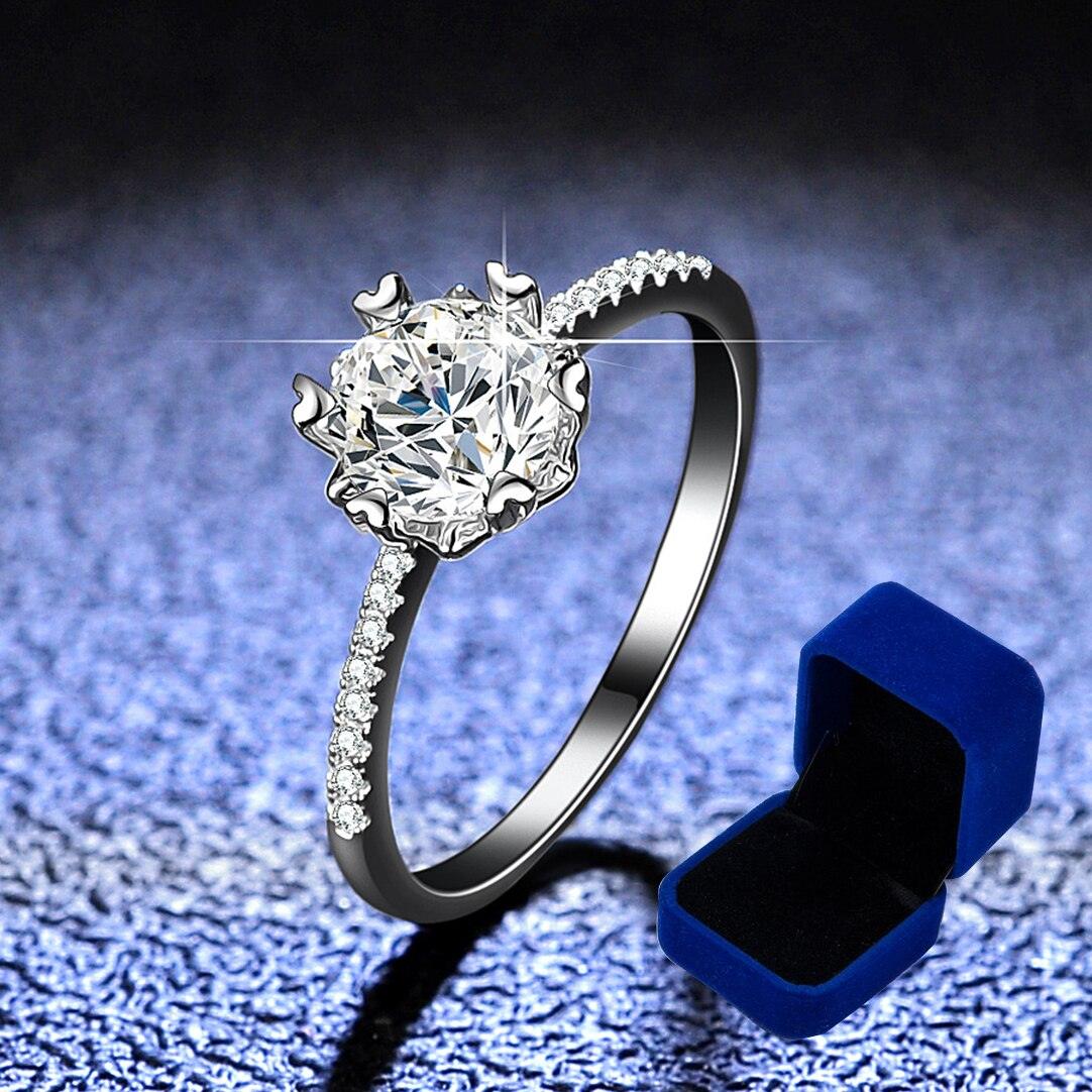 Flower Design 1 CT High Quality Moissanite Diamonds Rings With Side Stone - Fine Jewellery For Women - The Jewellery Supermarket