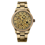 NEW - Mens Gold Mechanical Skeleton Steampunk Genuine Leather Watch - The Jewellery Supermarket