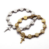 Golden Silver Color Jesus Cross Rosary Centerpiece Sacred Mercy Saint Icons Bracelet - Religious Beaded Bracelets