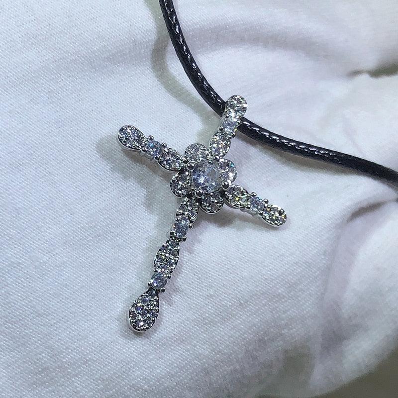 Silver Classic Shiny Cross Necklace For Women - Fashion AAA+ Cubic Zirconia Diamonds Cross Necklace - The Jewellery Supermarket