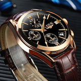 Great Gifts for Men - New Fashion Top Brand Luxury Quartz Premium Leather Waterproof Sport Chronograph Watch