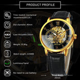 NEW - Luxury Mens Gold Mechanical Skeleton Leather Forsining 3d Hollow Watch - The Jewellery Supermarket