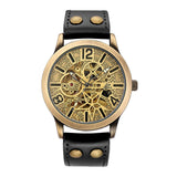 NEW - Mens Gold Mechanical Skeleton Steampunk Genuine Leather Watch - The Jewellery Supermarket