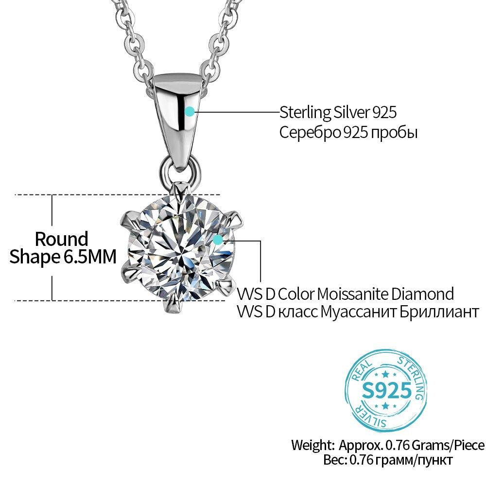 Super Rhodium plating 1 Carat VVS1 Round Shape High Quality Moissanite Diamonds Necklace Luxury Necklace - The Jewellery Supermarket